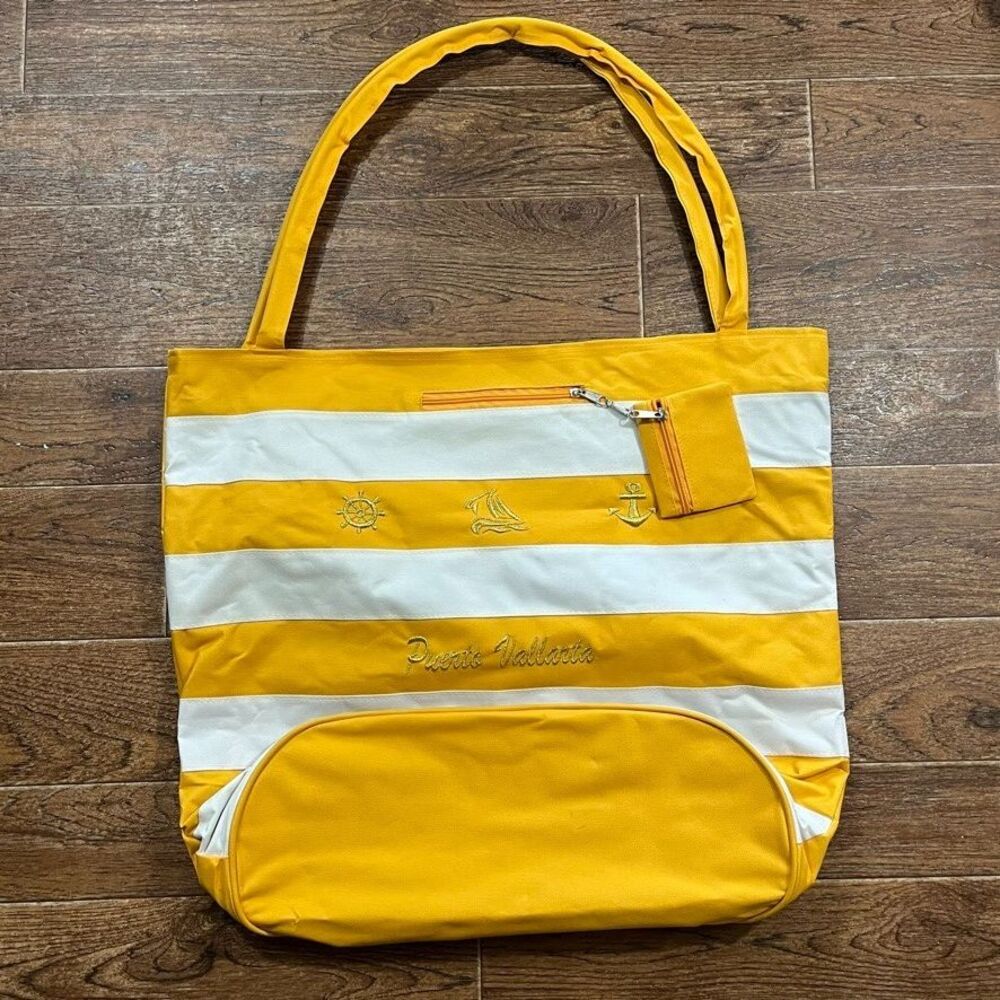 Puerto Vallarta Tote Bag Large Shoulder Yellow White Beach Travel Vacation Sun